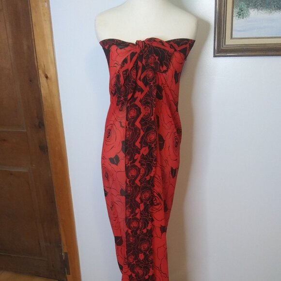 Anne Cole collection sarong roses print  red and black pool beach Cover up - Picture 3 of 16